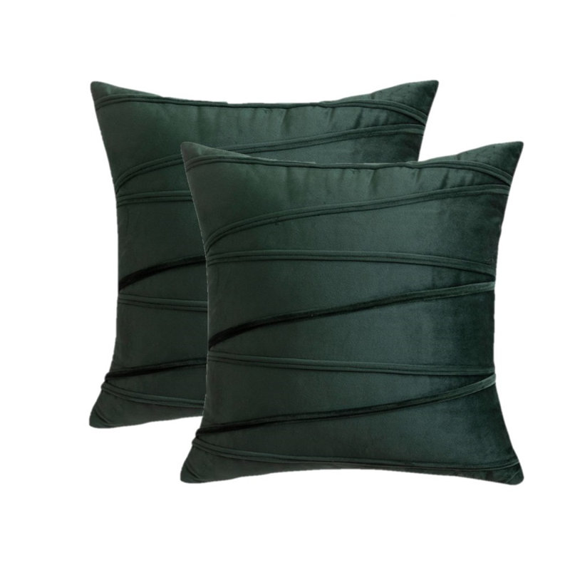 Housses de coussins carrés en velours Throw Cross Lines, 18 po x 18 po, Vert foncé