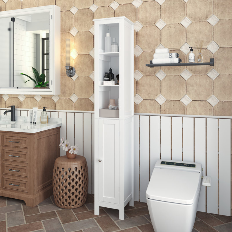 66.92" Tall Bathroom Storage Cabinet With Adjustable Shelves,Slim 1 Doors Freestanding Cabinet With Anti-Tip, Open Compartments, For Home, Small Spaces, Bathroom,Kitchen, Living Room, White