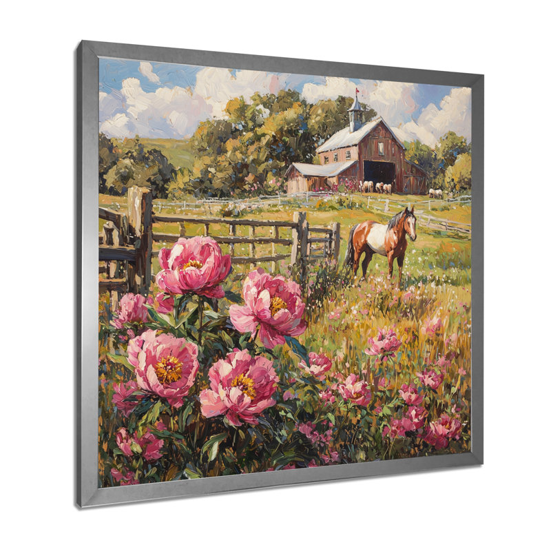 Croce pivoines par l'écurie cheval III - pivoines, art mural, H 16 po x l 16 po, Reproduction encadrée d'une seule photo