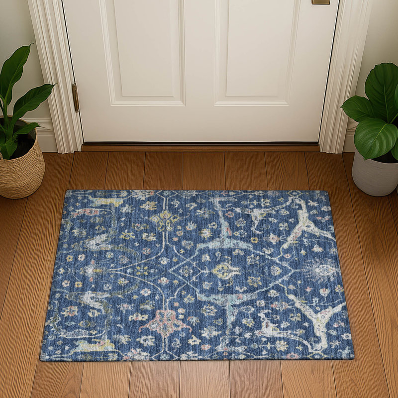 Premium Machine Washable Mayfield AMF2233 Global Rug, 1'8" x 2'6", Navy
