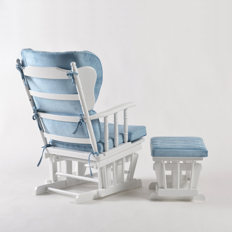 Chaise berçante et repose-pieds Azariyah Konfor, Bleu clair, Blanc