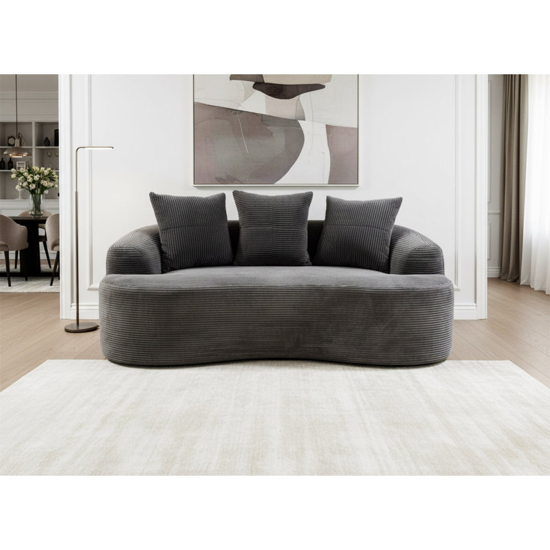 Causeuse incurvée 65,35 po avec coussins à ressorts ensachés pour siège moelleux, petit espace avec 3 coussins décoratifs, aucun assemblage requis