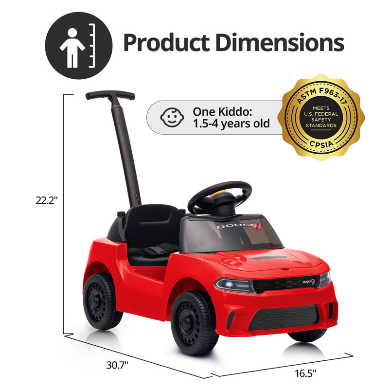 Voiture électrique Dodge SRT sous licence officielle pour tout-petits (1 à 3 ans), avec poignée réglable, rouge., Rouge