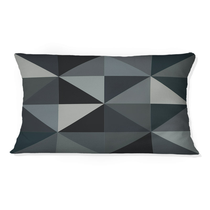 Coussin lombaire moderne gris et noir à motif géométrique Triangles III
