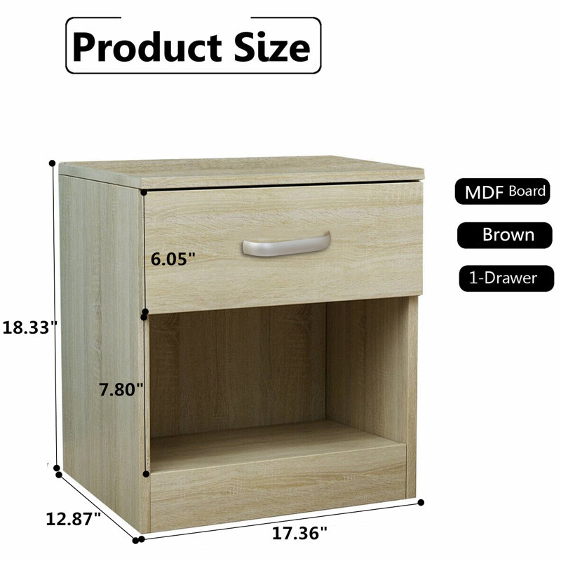44.09cm W Bedside Table, Natural Wood