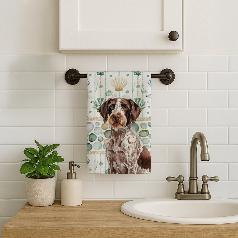 Roan German Wirehaired Pointer Coastal Sea Glass Kitchen Towel, Roan German Wirehaired Pointer