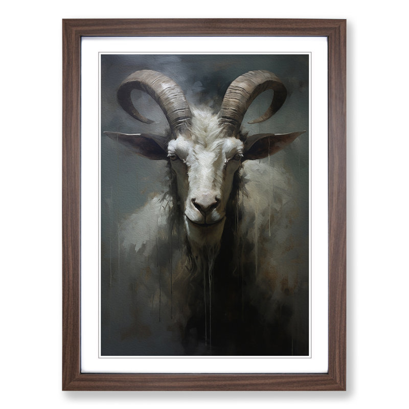 Goat Gestural - Framed Print, 46cm H x 34cm W x 2cm D, Walnut