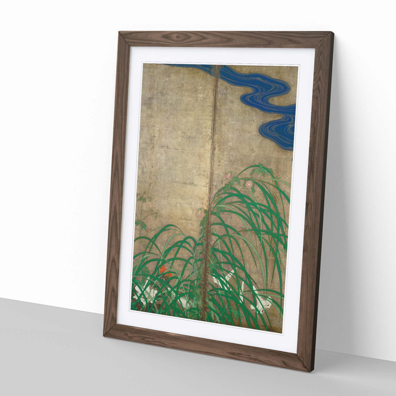 Flowers in the Grass by Sakai Hoitsu - Framed Print, 50cm H x 35cm W x 2cm D, Walnut