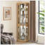 Vitrine de coin lumineuse - Vitrine de salon, objets de collection antiques, rangement pour verres à vin et à bar - Design élégant d'angle avec lumières incluses - chêne-228987512