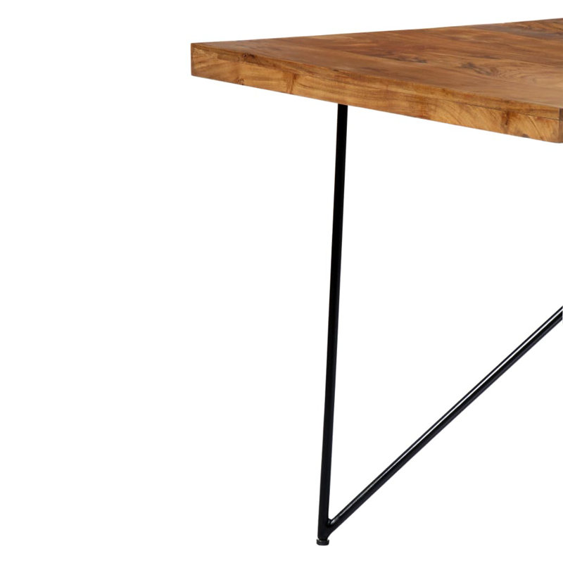 Ancheta Solid Wood Top Metal Base Dining Table, Brown
