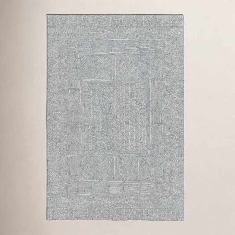 Geometric Area Rug in Blue/Cream, Rectangle 8' x 10'