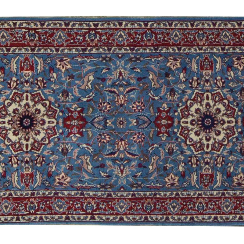Chemin de table bleu et rouge noué à la main de haute qualité