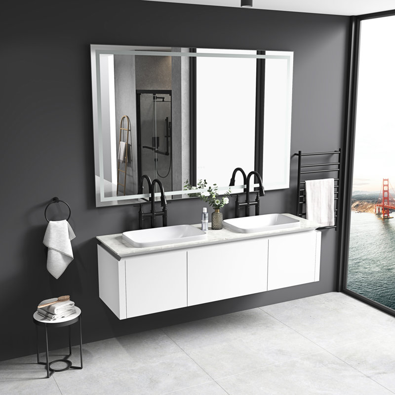 Miroir mural 84 po x 48 po pour salle de bain. Brouillard, 3 réglages de couleur, gradation continue, miroir robuste en aluminium 84 x 48 avec fonction de brouillard. Lumières, luminosité réglable,