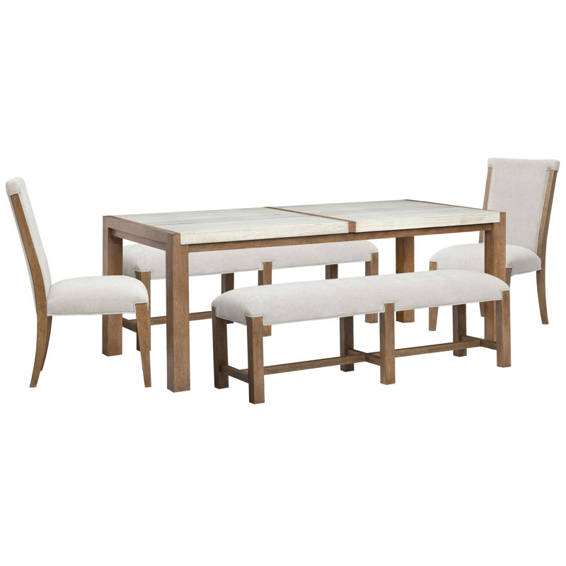 Rectangular Dining Table With 2 Benches And 2 Upholstered Side Chairs, 5Pcs:Table,2Benches,2Chairs