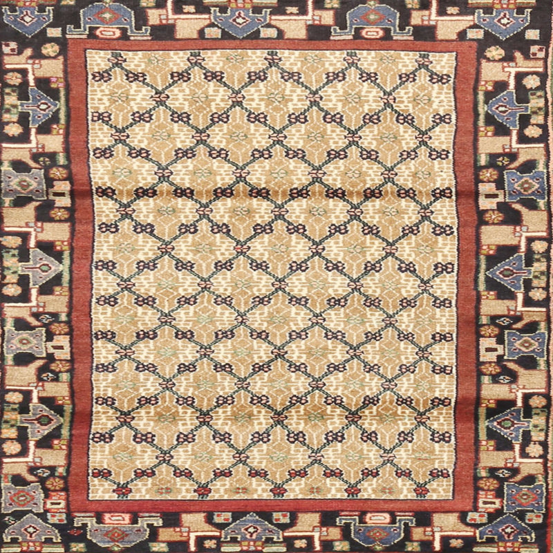 Tapis orange traditionnel/noir/jaune clair Finan, Rond 7 pi