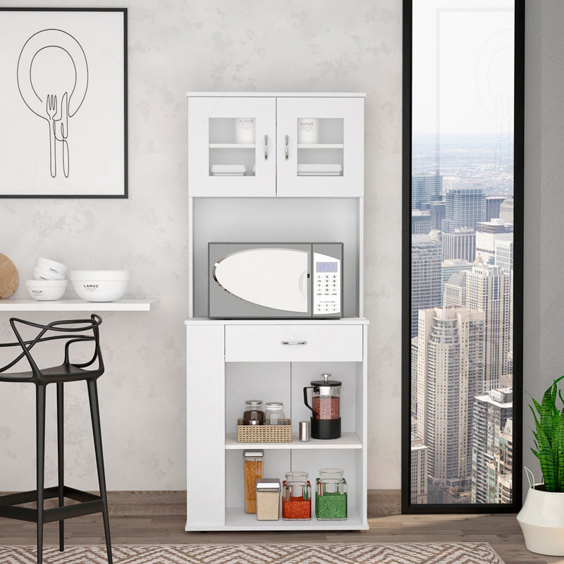 Armoire Poole, trois petites tablettes latérales, un tiroir, une armoire à deux portes, quatre pieds réglables en métal