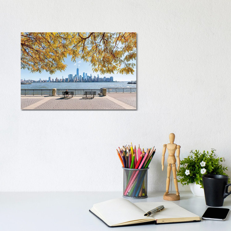 Manhattan Skyline With Hudson River In Autumn by Jan Becke - Wrapped Canvas Print, 20.32 cm H x 30.48 cm W
