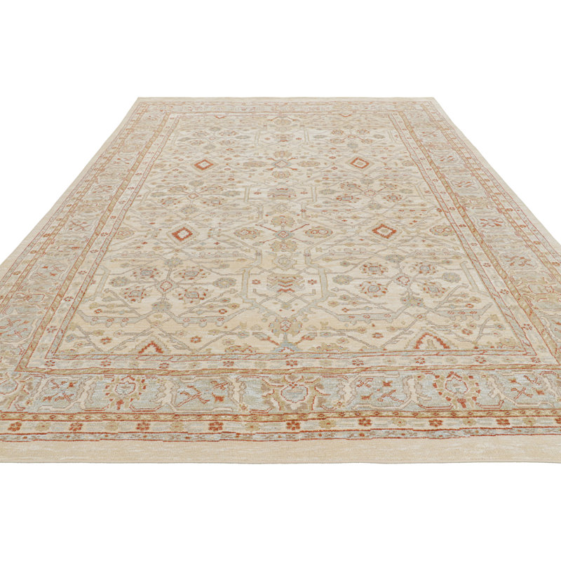 Rug & Kilim’S Oushak Style Rug In Cream And Beige-Brown With Floral Patterns