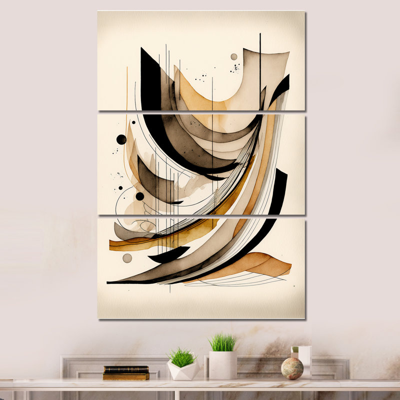 Mouvement brun et noir, ensemble d'art mural sur toile Modern Waves, H 36 po x l 28 po x P 1 po