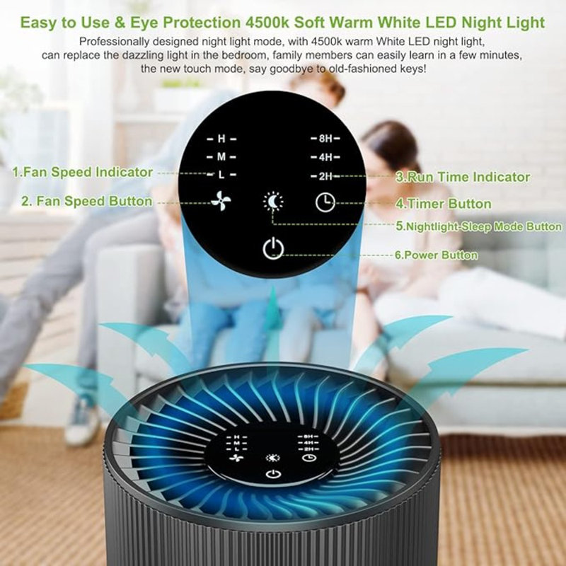 Black HEPA Filter Air Purifiers for Home, 2 Pack