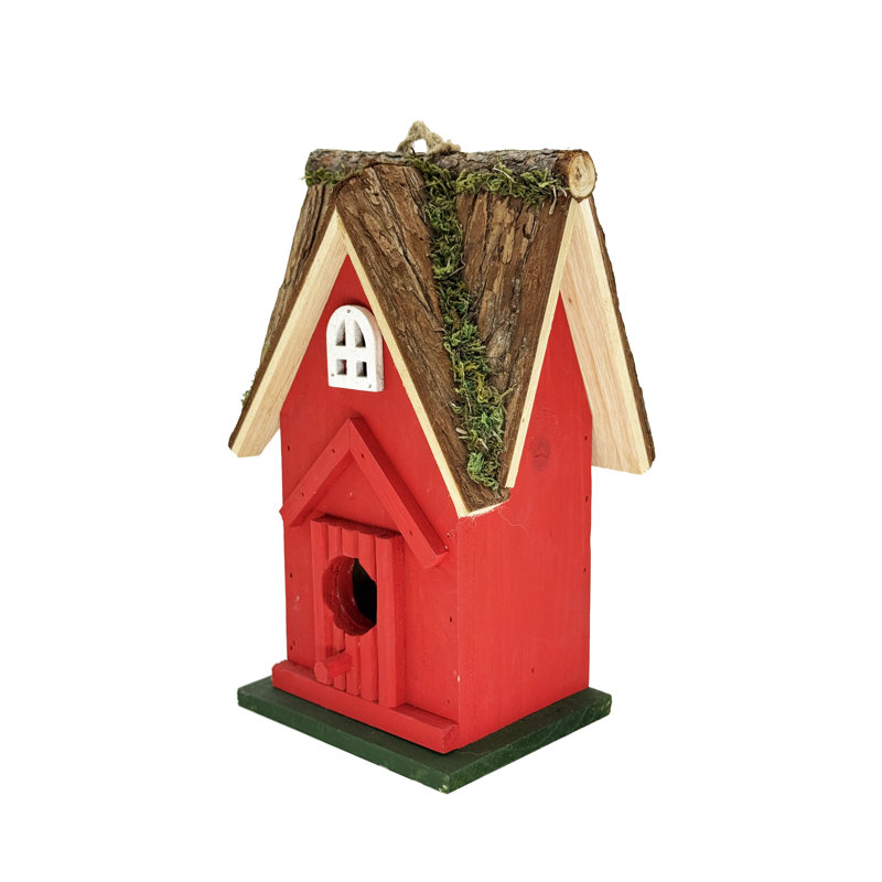 Maison d'oiseaux à toit en bois rouge