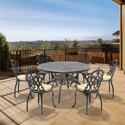 7-Piece Set Of Cast Aluminum Patio Furniture With Frame And Seat Cushions