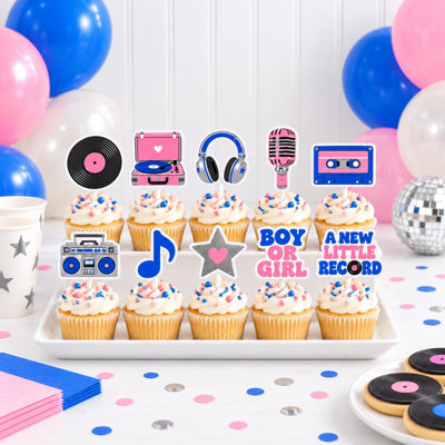 Décorations pour cupcakes « garçon ou fille » (vinyle, rose cobalt) pour la révélation du sexe du bébé, lot de 10.