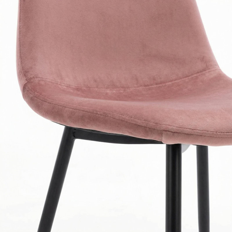 Set Of 4 Velvet Upholstered Dining Chairs With Black Metal Legs, Pink