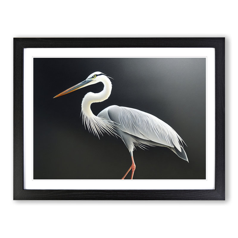 XH1022-7010X Pleasing Heron Bird - Single Picture Frame Print, 25cm H x 34cm W x 2cm D, Black Framed
