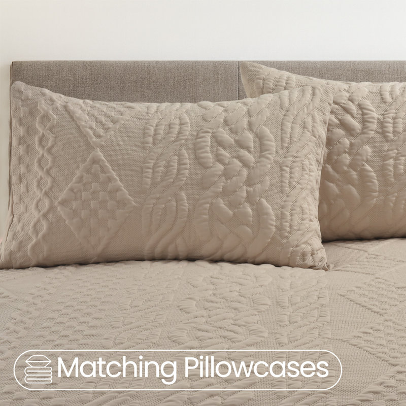 3D Embossed Chunky Quilted Knit Pattern Duvet Set, Beige, Single Duvet Cover + 1 Pillowcase