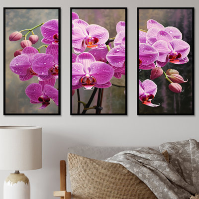 «Pink Orchids Oasis I», ensemble de reproductions d'art mural orchidées