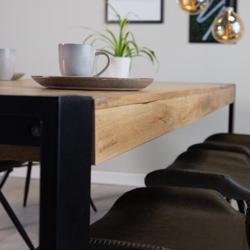 Bindy Solid Wood Top Metal Base Dining Table, 79cm H  x 220cm L  x 100cm W