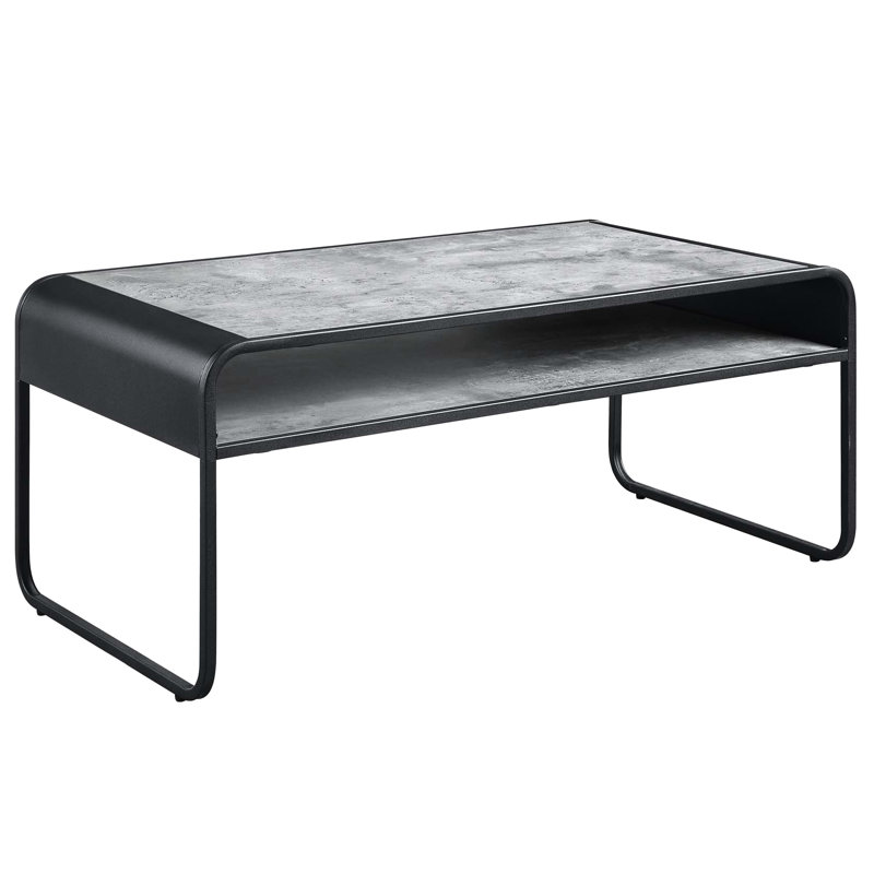 Table basse à structure en métal avec finition gris béton, tablette ouverte et structure Kd