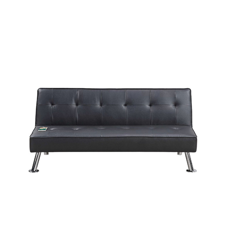 Canapé-lit convertible Milana, port USB, similicuir noir, 66 pouces