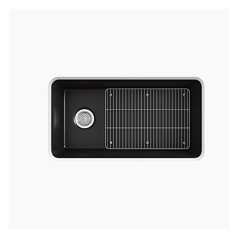 Cairn® 33-1/2" x 18-5/16" x 9-1/2" Under-Mount Single-Bowl Kitchen Sink with Basin Rack, Matte Black