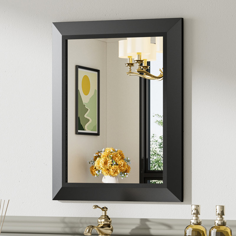 Miroirs de salle de bain modernes et contemporains en métal biseauté rectangulaire / carré avec verre trempé HD, Noir mat