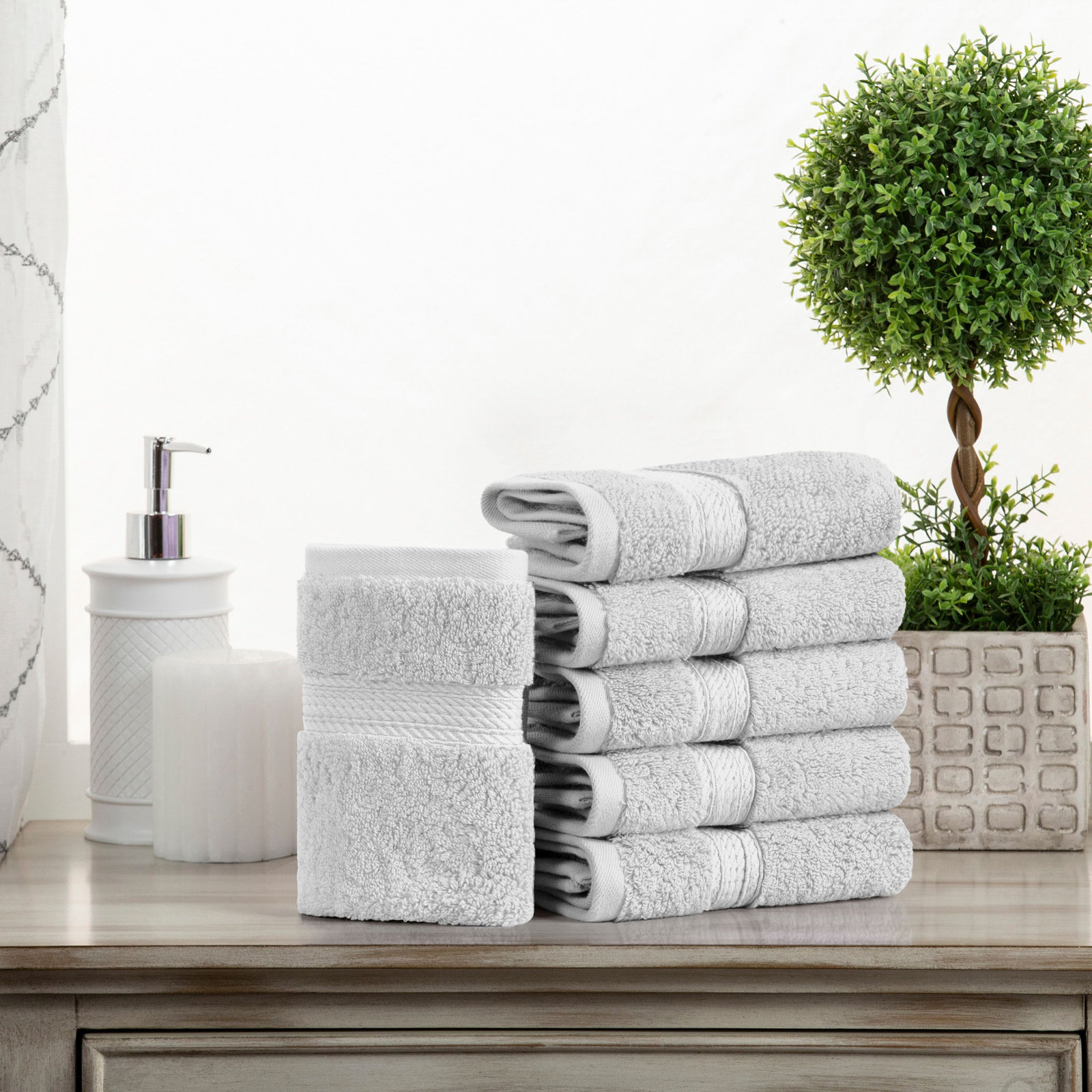 Egyptian Cotton Washcloth Set, Silver, Washcloth - 6 Pack