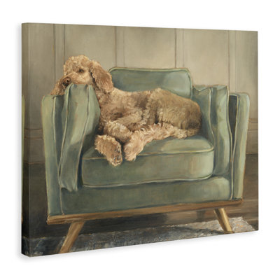 Labradoodle Lounging on Sofa Canvas Wall Art, design by Ethan Harper