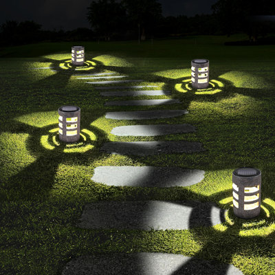Solar Yard Lights, 4 Pack Round pillar Outdoor Solar Lights Pathway