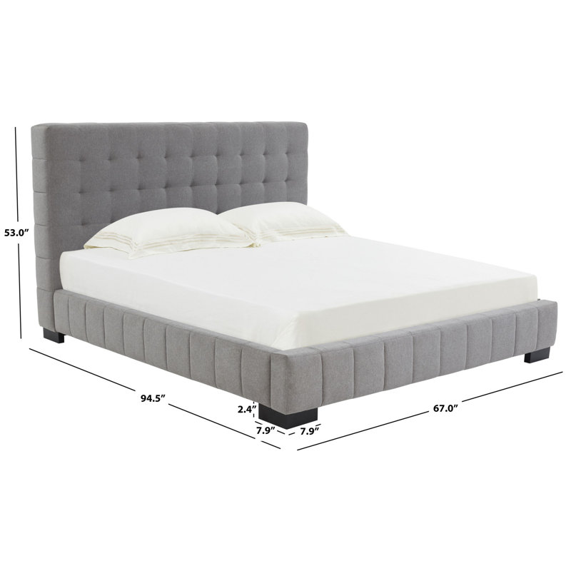 Vivaldi Queen Tufted Linen Upholstered Bed with Wood Frame in Gray