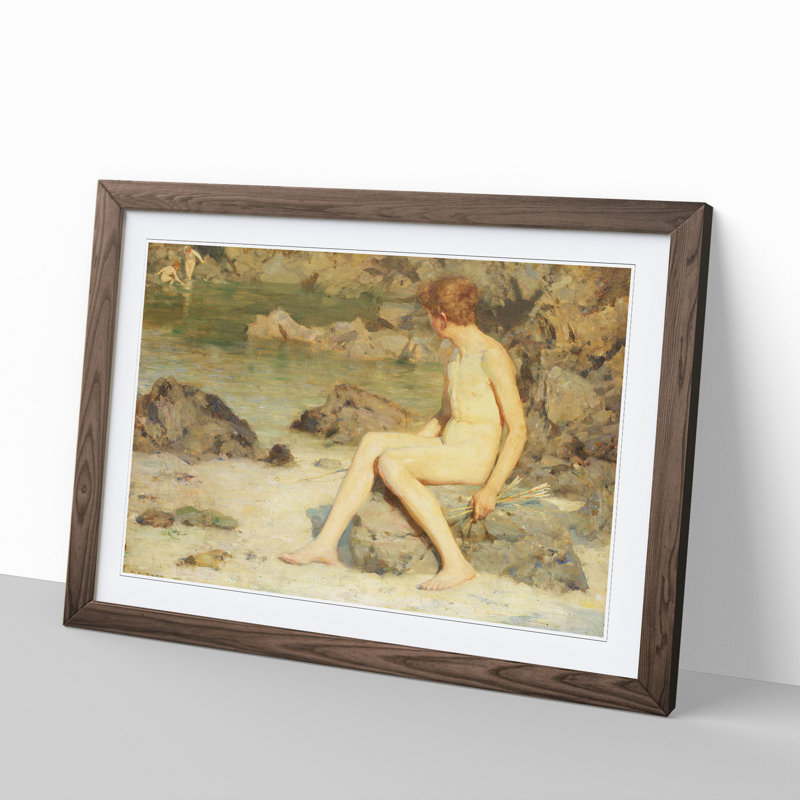 Cupid and Sea Nymphs by Henry Scott Tuke - Picture Frame Painting, 27cm H x 36cm W x 2cm D, Walnut Framed