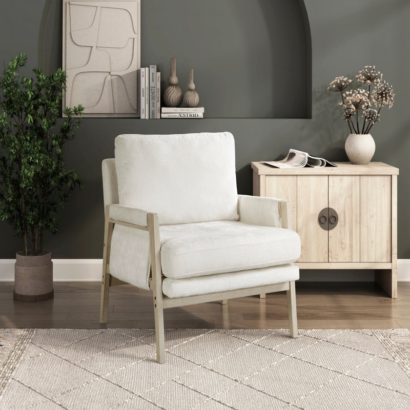 Ensemble de meubles en bois massif et tissu d'ameublement en chenille crème Modern Home, Chenille crème