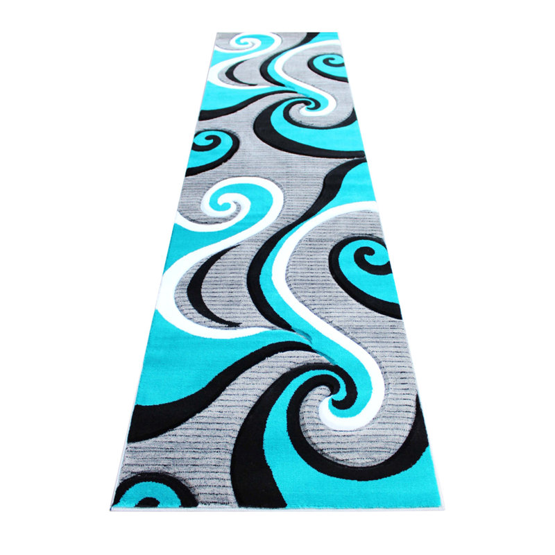 Tapis à motif abstrait tourbillon Skaghe, Tapis de couloir 2 pi 9 po x 10 pi