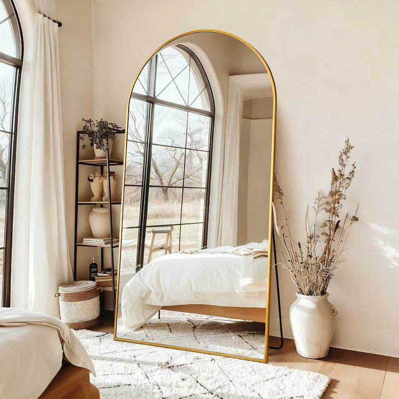 Full Length Mirror 76"x34" Floor Mirror Arched Floor Standing Freestanding Arch Full Body Mirrors with Stand for Bedroom Hanging Mounted for Living Room Cloakroom Gold