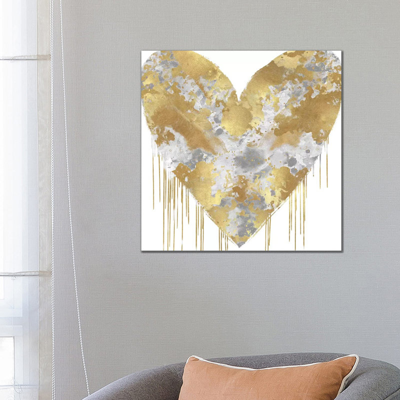 Big Hearted Silver And Gold by Lindsay Rodgers - Wrapped Canvas Print, 66.04 cm H x 66.04 cm W x 3.175 cm D
