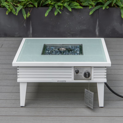 Table de foyer d'extérieur au propane en aluminium H 20 po x l 26,8 po Habibah