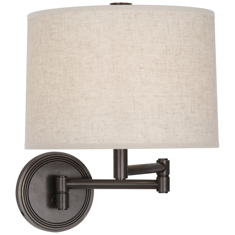 Sofia Solid Brass Plug-in Swing Arm Sconce, Deep Patina Bronze, Heather Linen