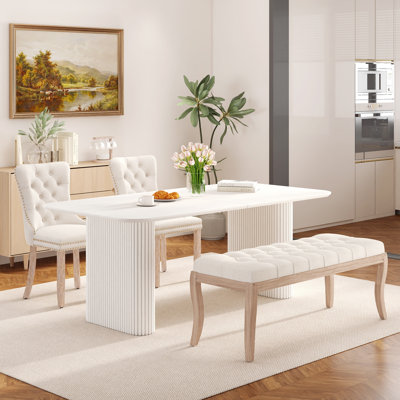 Ensemble de table de salle à manger de style Mid-Century pour 4 à 6 personnes, table de salle à manger rectangulaire en bois avec banc capitonné et chaises pour la salle à manger