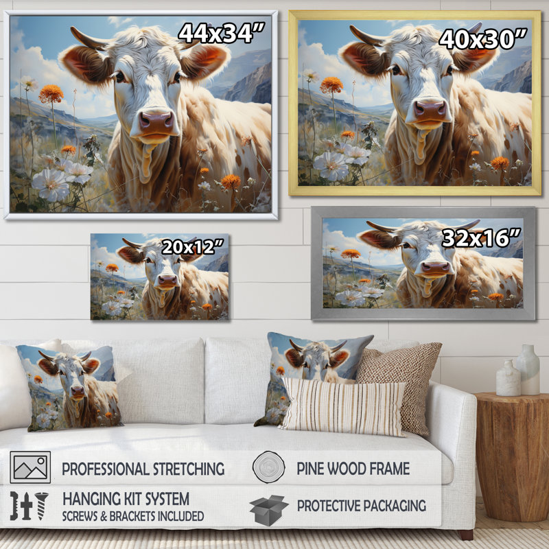 «Cow Pastoral Beauty», reproduction sur toile, H 30 po x l 40 po x P 1,5 po, Cadre photo argenté