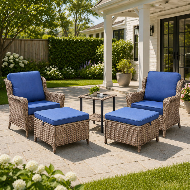 Ensemble de chaises longues d'extérieur 5 pièces avec table d'appoint et repose-pieds, parfait pour la détente sur le patio, le porche ou la terrasse